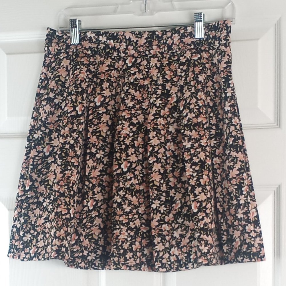 Messini Peach Black Floral Flare Skirt